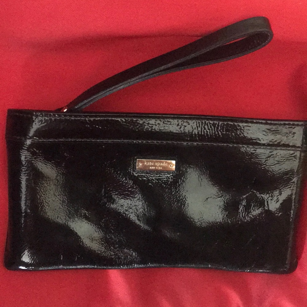 Black, glossy leather Kate Spade wristlet